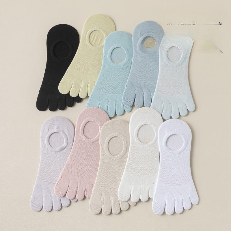 Women's Spring and Summer Thin Mesh Boat Socks, Antibacterial and Anti-infection Five-finger Socks, Boneless Invisible Cotton Socks