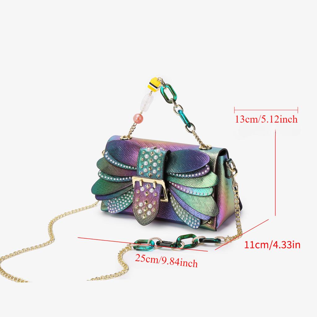 Pearl Colorful Rivet Wing Bag With Leather Tide Bag Chain Gradual Change Handbag Dinner Bag Dragonfly Shoulder Bag