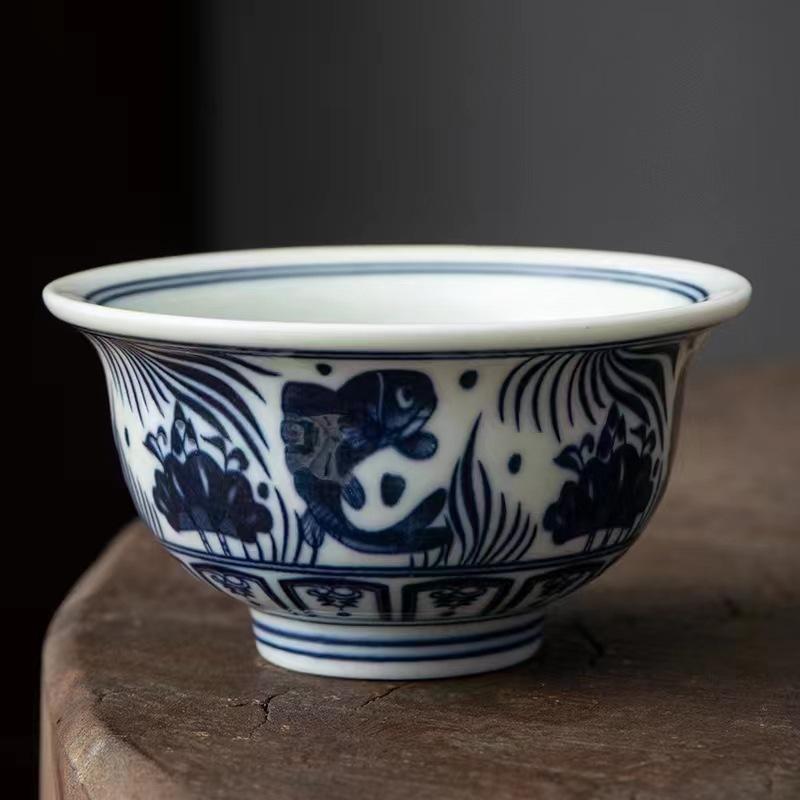 Ceramic blue and white porcelain press cup tea cup kung fu large teacup single cup master cup tea set tea cup tea bowl set
