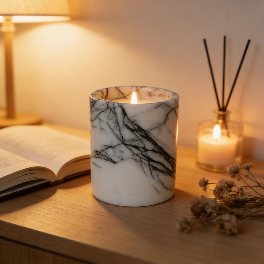 Marble Candle Holder Natural Marble Candle Cups for Home Decor Candle Jar for Wedding Party and Table Centerpieces (White,Short / Small) белый