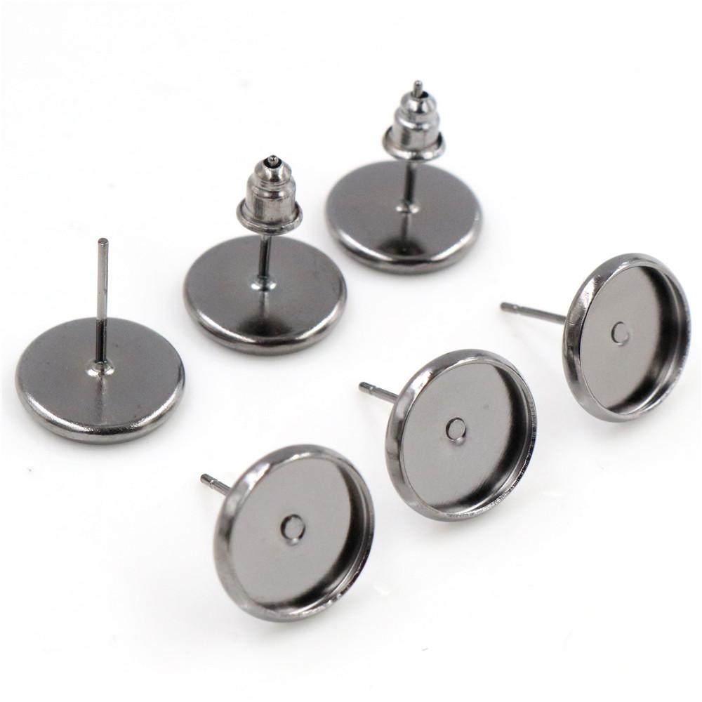 8/10/12mm 50 Stück/Los 8 Farben Beschichtet Hohe Qualität Edelstahl Eisen Ohrstecker(mit Ohrstöpsel) Basis, Passend für 10mm Glascabochons