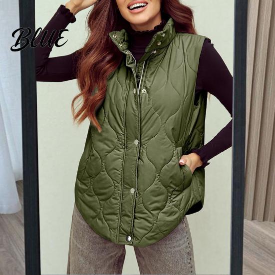 Cappotto Invernale Donna Colore Unico Spesso Senza Maniche Collo a Revers Gilet in Cotone Capo d'Abbigliamento Imbottito con Tasche