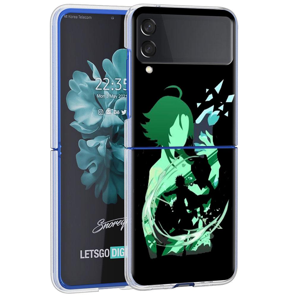 Anime Genshin Impact Case For Samsung Galaxy Z Flip 4 5G Transparent Hard Cell Phone Cover ZFlip Clear PC Luxury Shell Coque