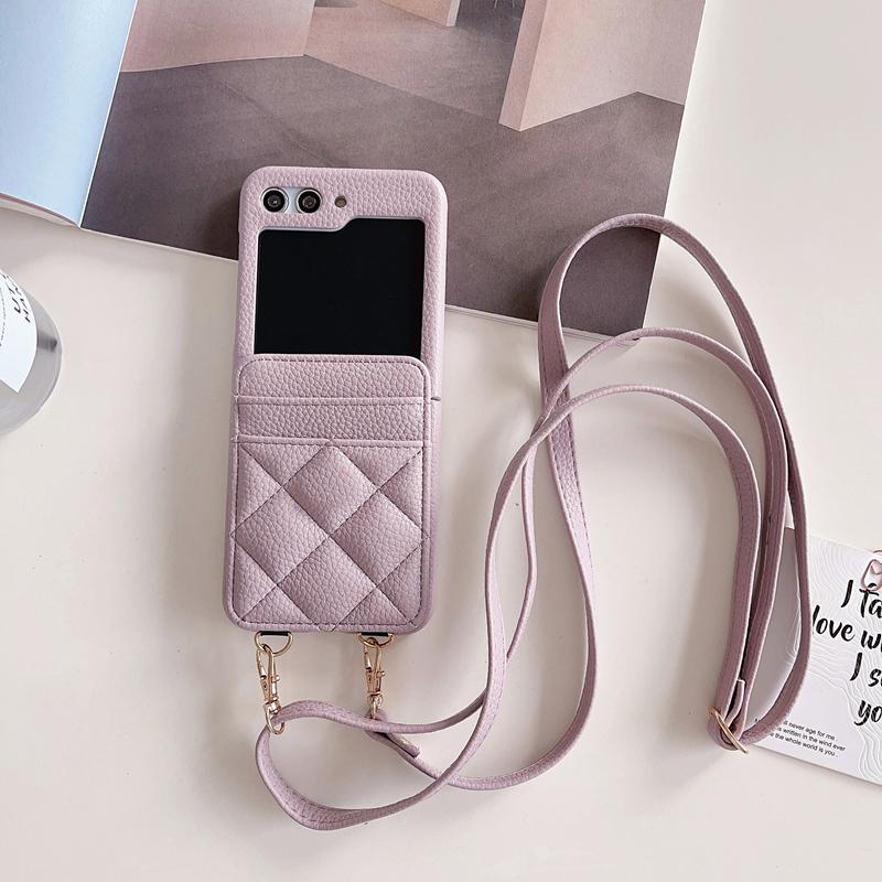 Luxus-Leder-Hals-Schultergurt-Crossbody-Brieftasche für Samsung Galaxy Z Flip 5 Z Flip 4 Z Flip 3 Kartensteckplatz-Abdeckung
