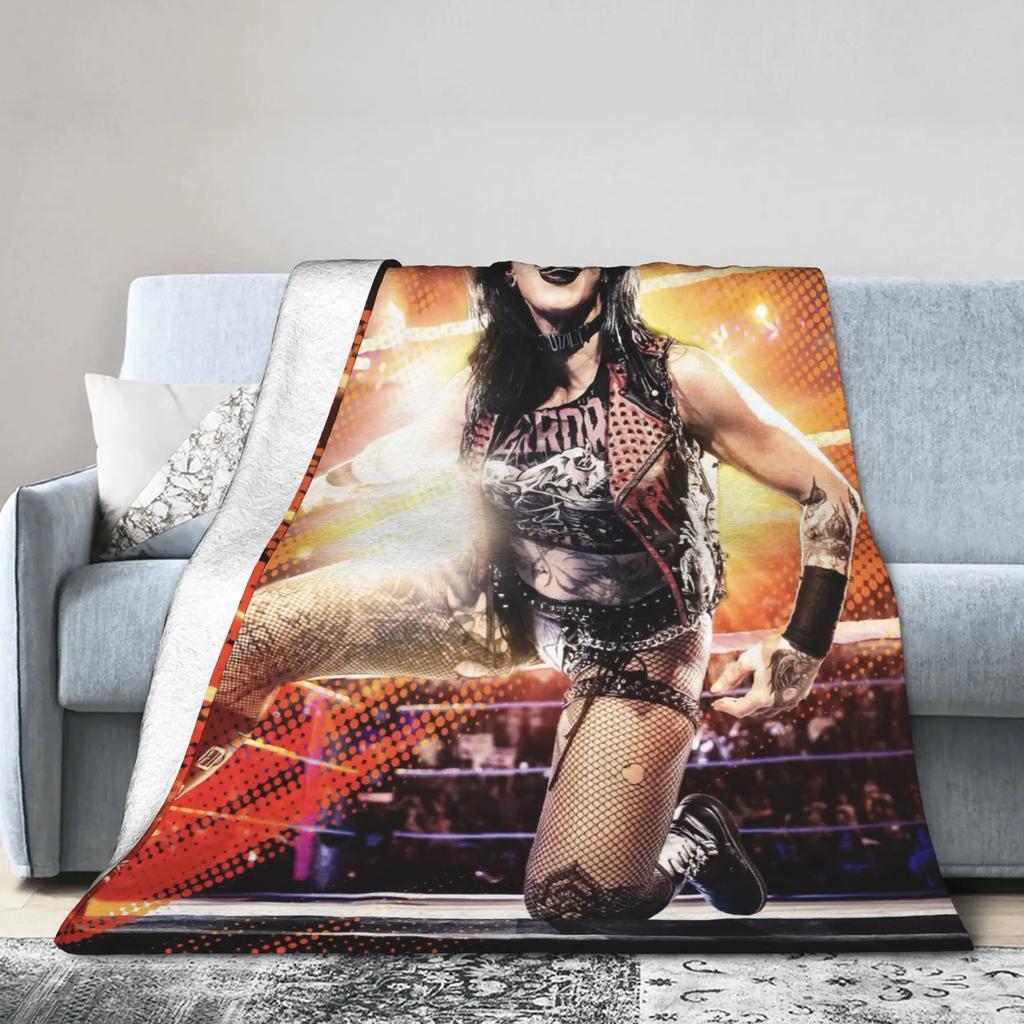 Rhea Ripley Wrestler Flannel Blanket Winter Warm Soft Throw for Kids Living Room Aesthetic Bedspread Sofa Bed Cover
