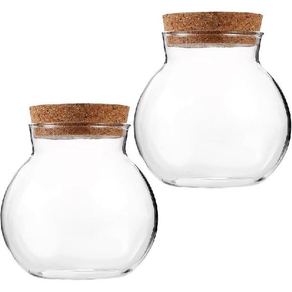 BESPORTBLE Round Glass Jars with Cork, Small Round Glass Dome Clear Cloche Globe Display Bell Jar Round Terrarium for Flower Dollhouse Mini Figure