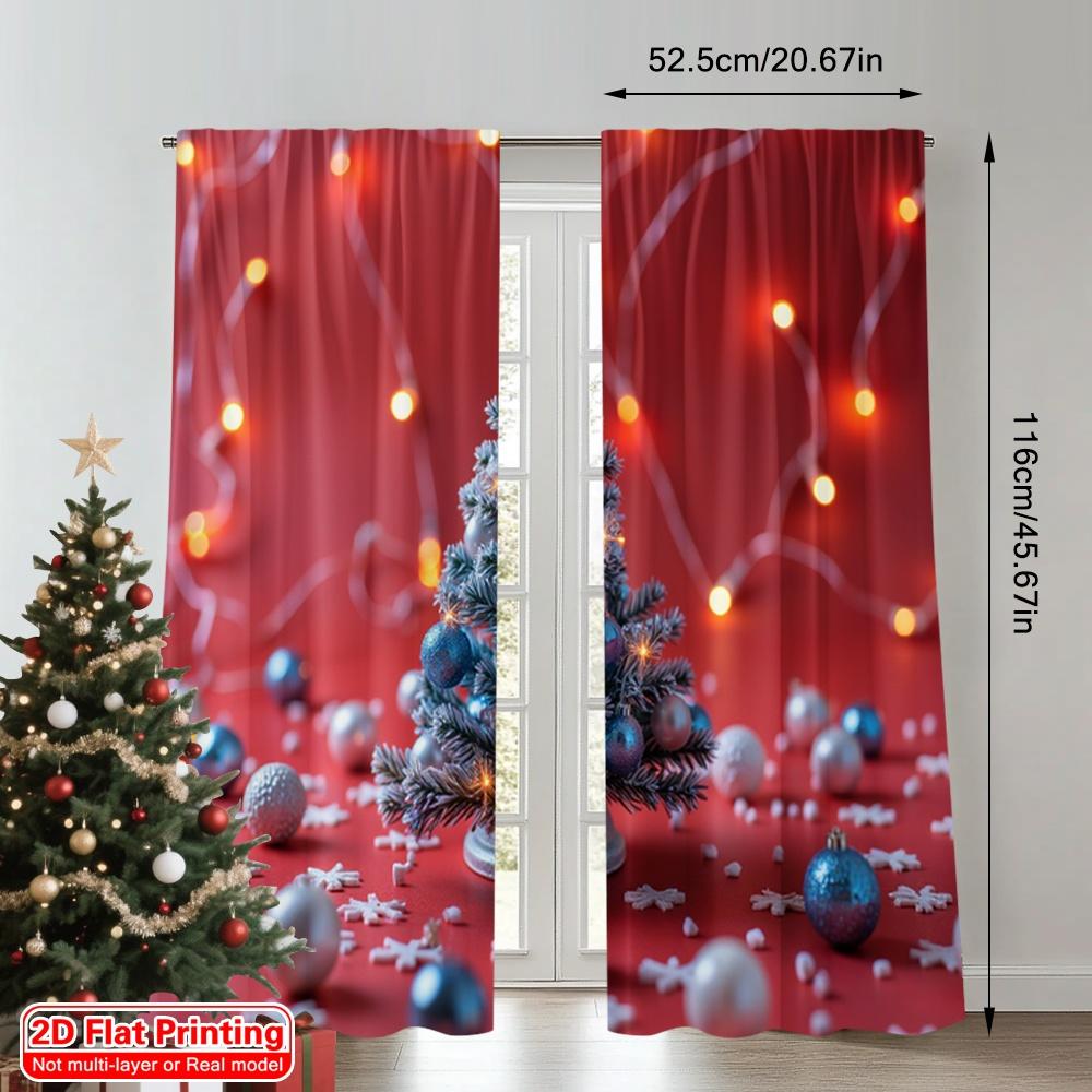 2pcs 2D Flat Printing Merry Christmas Window Drapes Festive Christmas Tree Fabric Without Electricity Festive Wall Decor Use for