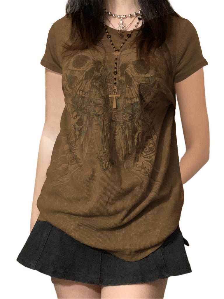 2023 European & American Halloween Skull Print Casual Women's Short Sleeve Sweatshirt Top