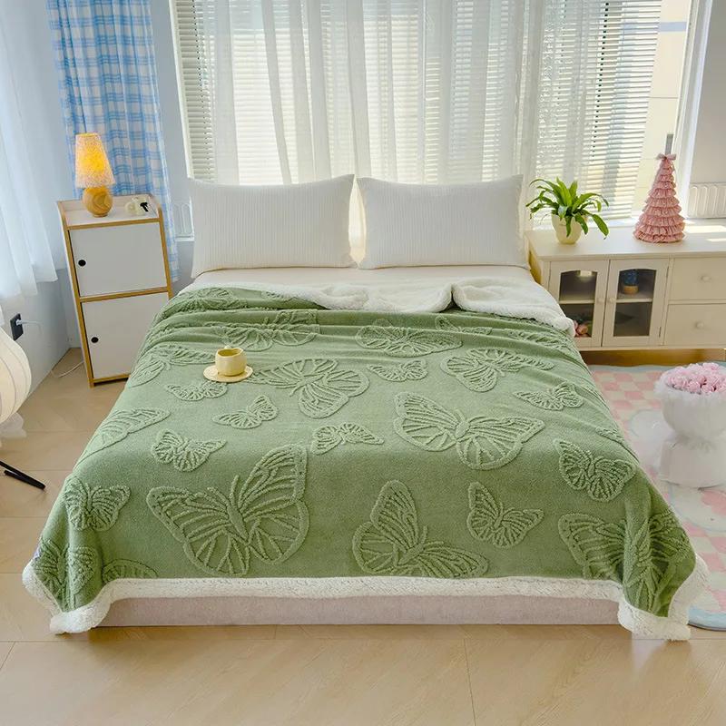 Butterfly Solid Color Jacquard Multifunctional Blanket  Fleece Blanket Milk Fleece Warm Casual Cover Blanket