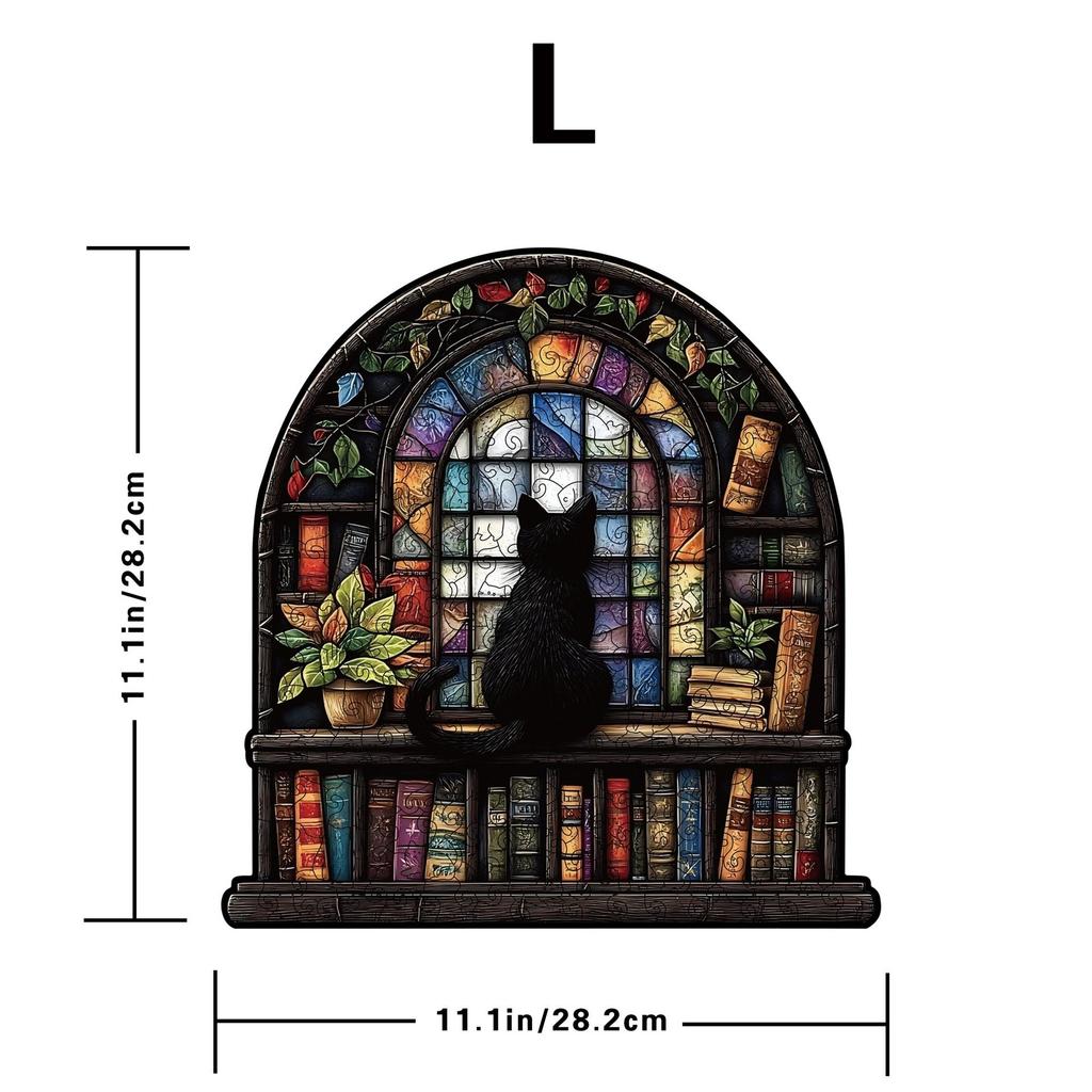 Window Cat Wooden Jigsaw Puzzle, Church Cat Art, Irregular Shaped Pieces, Adult Brain Teaser Stress Relief Game, Unique Wooden Puzzle Gift, DIY