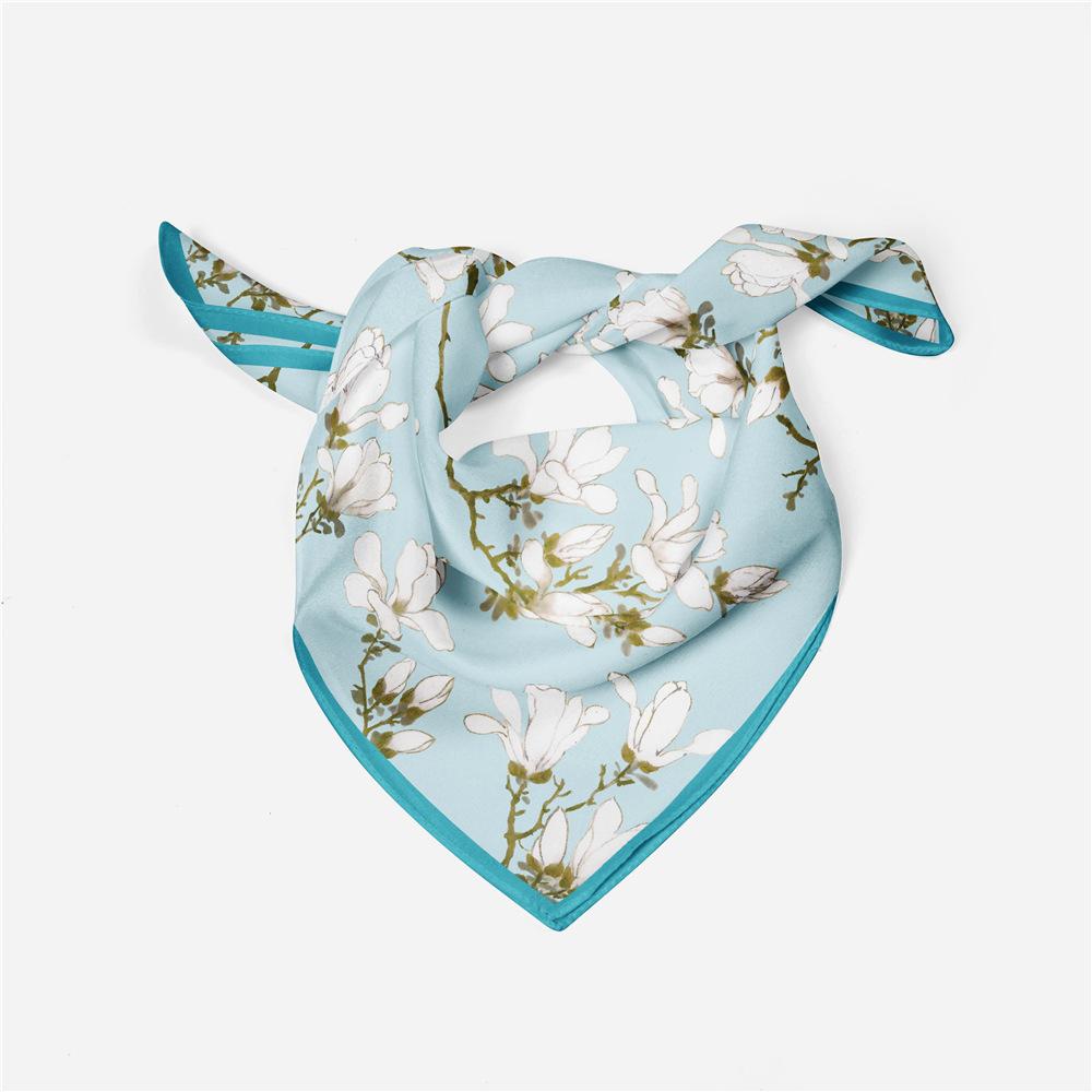 53Cm Twill Silk Scarf Woman Chinese Painting Square Scarves Wraps Bandana Small Hijab Silk Foulards Tie Headband Neckerchief