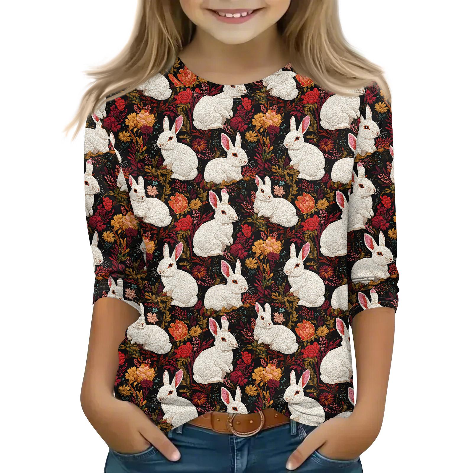 

Print Tops For Youth Girls Round Neck 3/4 Sleeves T-Shirts Trendy Tops Outfit Tees 160 винний