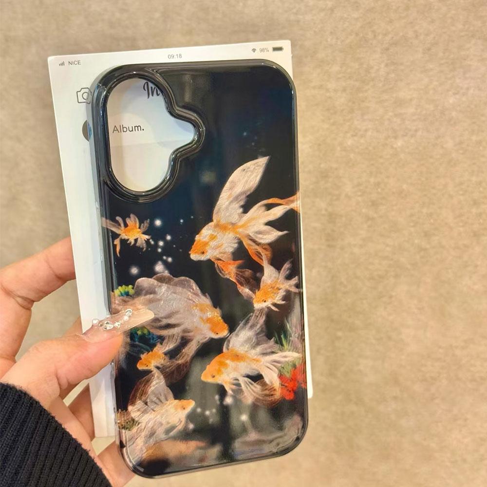Koi Goldfish Sparkle Black Glossy Phone Case for Xiaomi Redmi Note 14 13 12 11 11S 10 9 8 Pro 9C 13C 14C A5 A3 A4 A3X A1 Cover