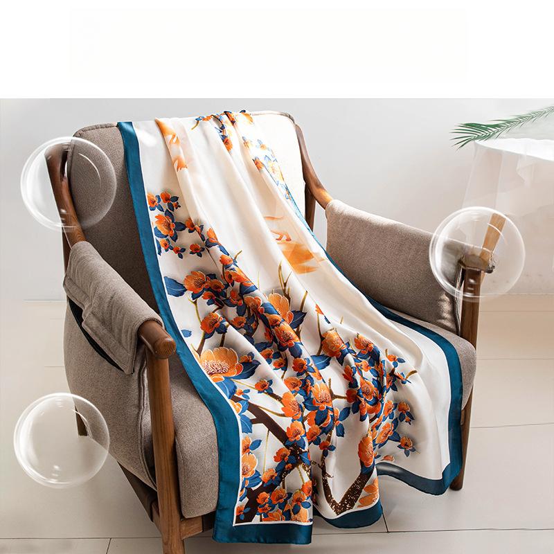 New satin imitation silk printing large square scarf high-end scarf mother scarf women's 80x180cm shawl