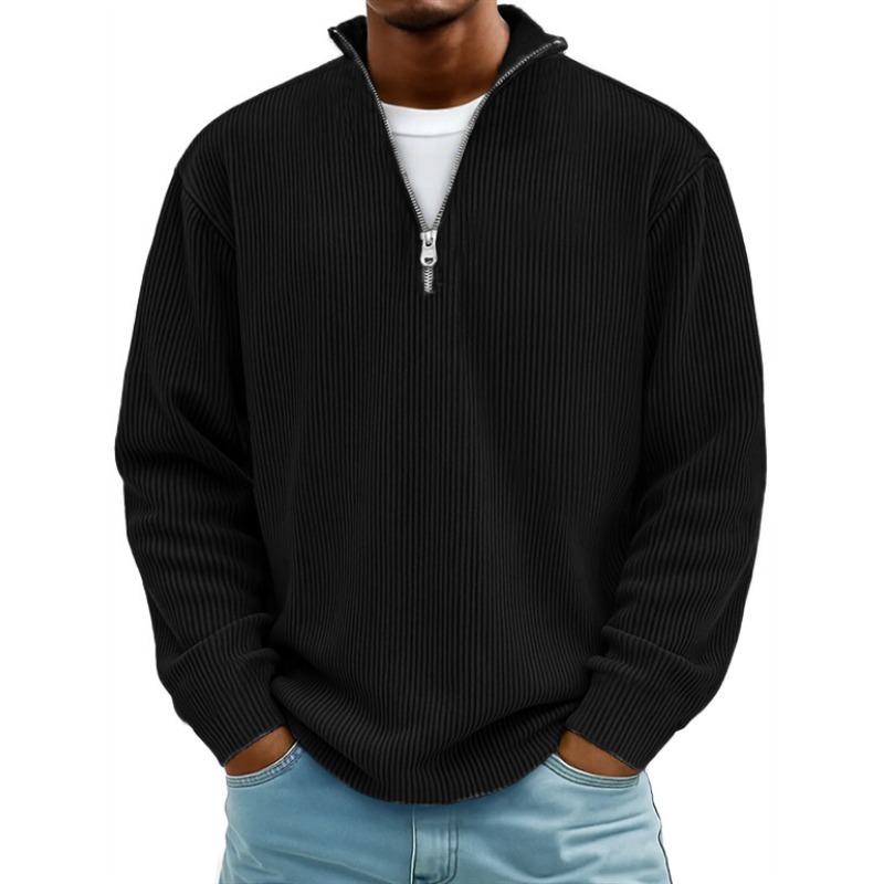 

Новий чоловічий повсякденний пуловер з коміром-стійкою та блискавкою, з довгими рукавами, чоловіча сорочка-поло, однотонний спортивний светр 5XL чорний