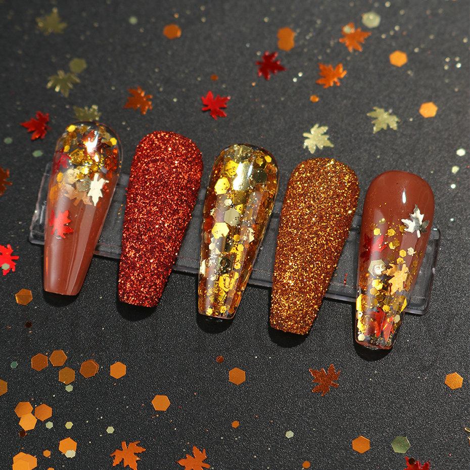 Nail Art Sequins 6-Gate Box Autumn Thanksgiving Maillard Color Symphony Maple Leaf Sequins Glitter