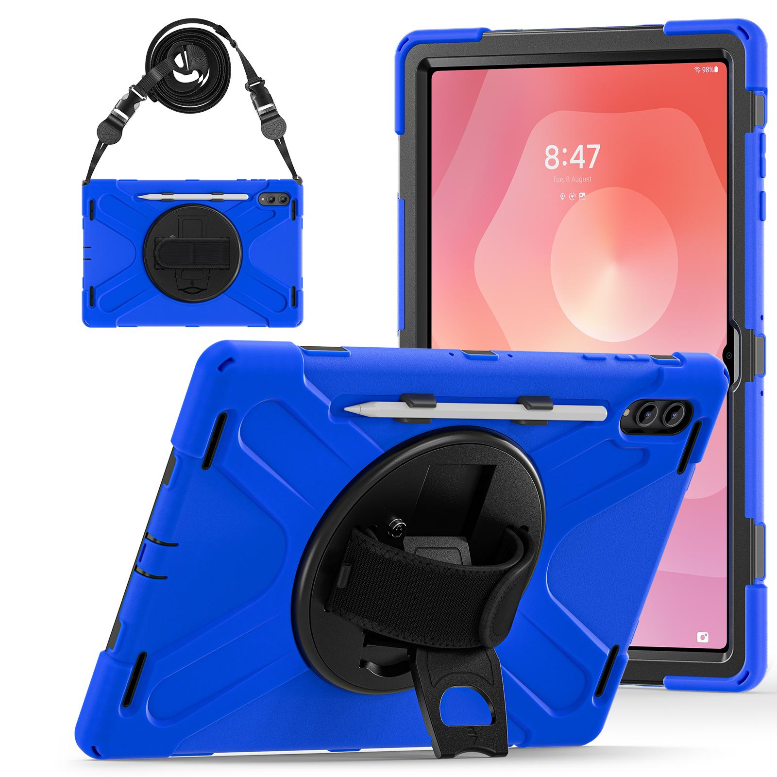 

Case for Samsung Galaxy Tab S11 Ultra 2025 14.6 SM-X930 X936B X936N X930N 360 Rotating Stand Rugged Cover with Shoulder Strap S11Ultra SM-X930 936 синий