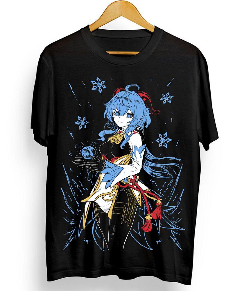 Ganyu Genshin Impact T-shirt Anime Girl Kawaii Black Shirt Short Sleeve All Size