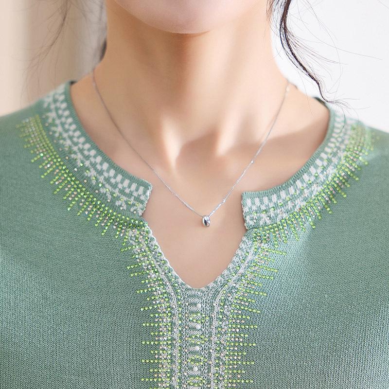 Mom's Spring Gauze Knit Top - Breathable Seven-Sleeve T-Shirt for Middle-Aged and Elderly Women