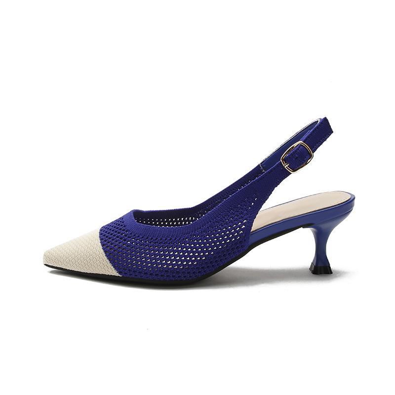 

Весна и лето новая вязаная одинарная обувь женская средний каблук заостренный дышащая плетеная тонкий каблук задний воздух летающая обувь 40 сапфировый