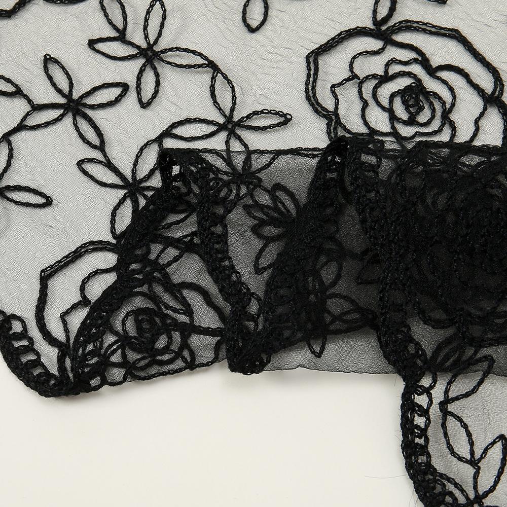 Embroidery Lace Floral Triangular Scarf Veil Woman Muslim Prayer Headscarf Elegant Headcloth Spanish Shawl 130*45Cm