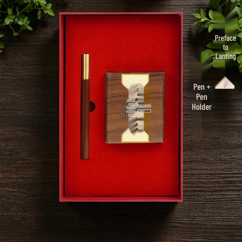 Chinese Solid Wood Pen Holder: Premium Desktop Ornament & Corporate Gift In Elegant Gift Box