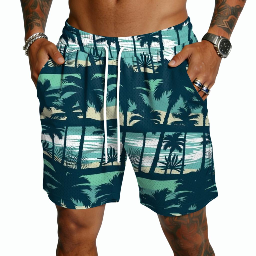 Pantalones Cortos Casuales Ligeros para Hombre con Cordón Secado Rápido Tiro de Cinco Pulgadas Cintura Elástica Diseño Estampado Hawaiano para Actividades al Aire Libre