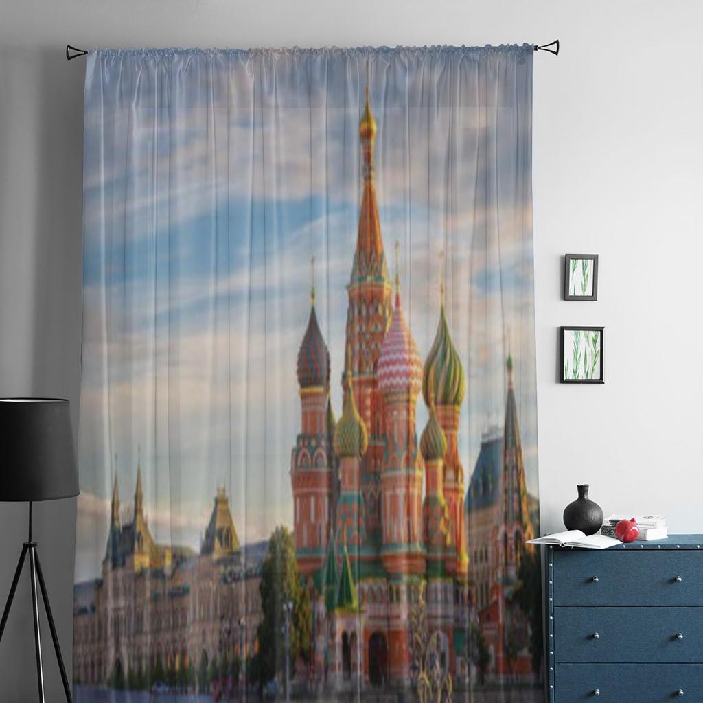 Röda torget Vasilijkatedralen Chiffong Skira Gardiner för Vardagsrum Sovrum Fönstergardin Voiler Tyll Cortinas