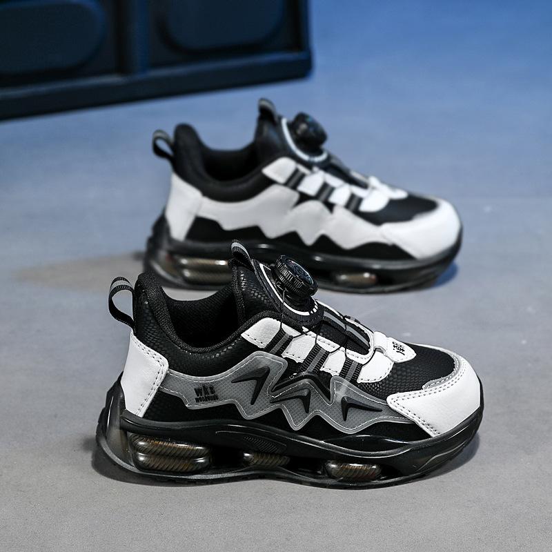 7288 Medium and Older Children's Leather Waterproof Boys' Children's Sports Shoes Men's 2025 New Rotating Button Trend Casual Running