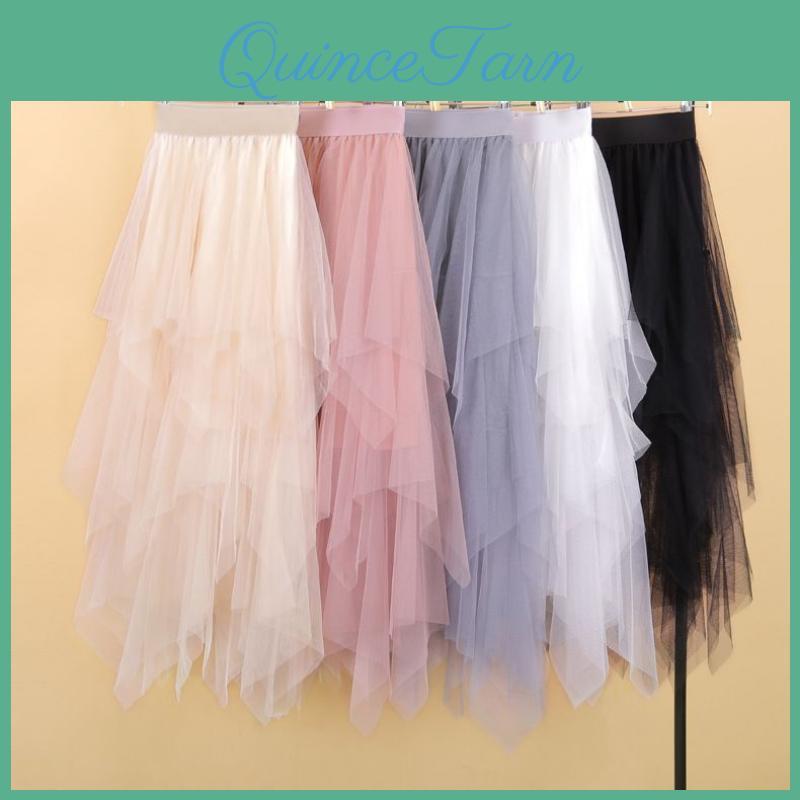 Long Wtempo Summer Skirt Maxi Women Fcute Highwaisted Pleated Kawaii Tulle Skirt Mesh Gauze