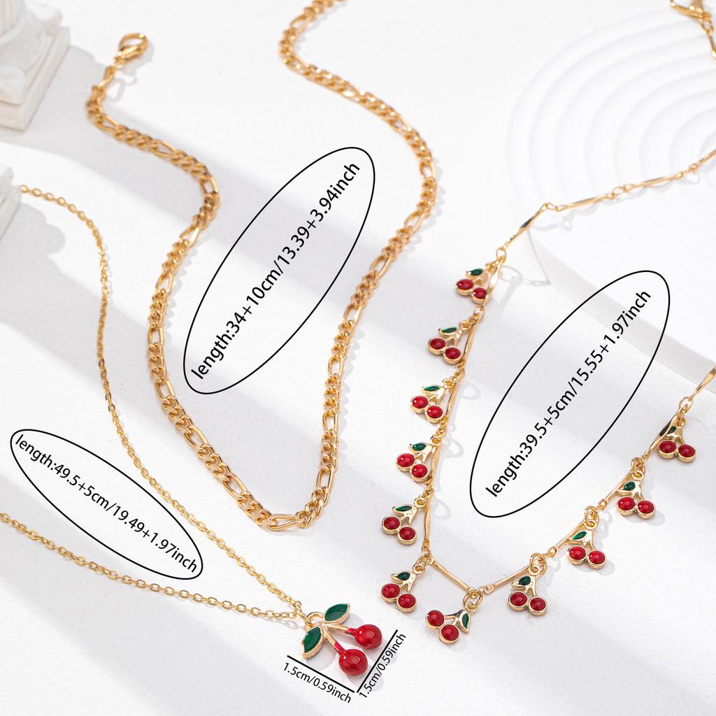Summer Cherry Pendant Stacked Necklace Set Ladies Daily Necklace Set