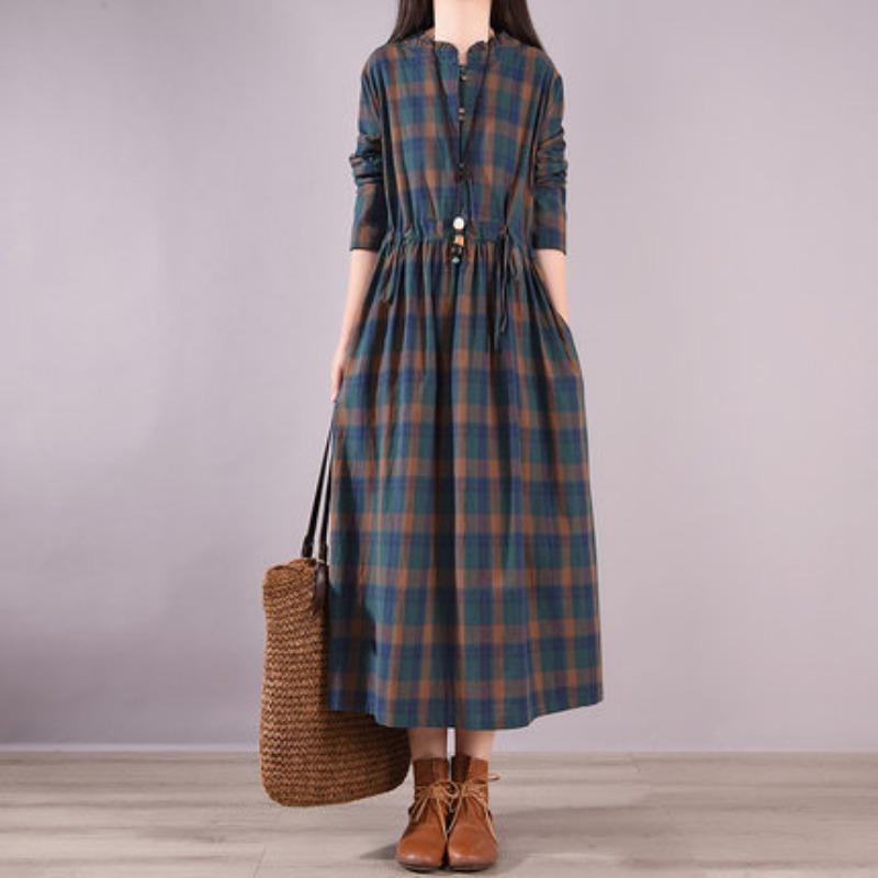 Loose Women's Lace Up Plaid Dress