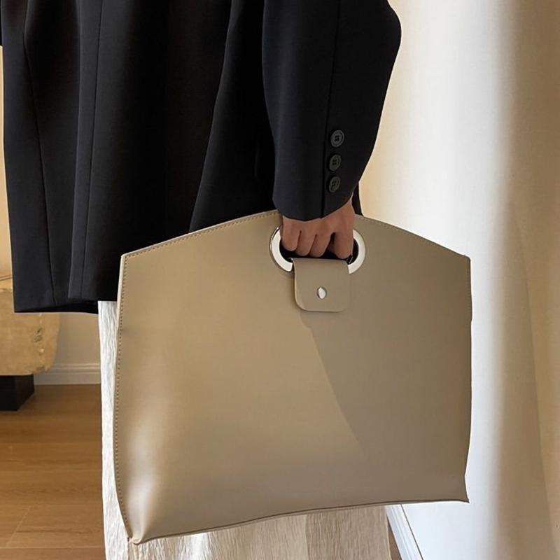 Solid Color Pu Leather Bag For Women's Fashi Large Capacity Hand-Held Bag For Work Commuting Clutch Tote Bag
