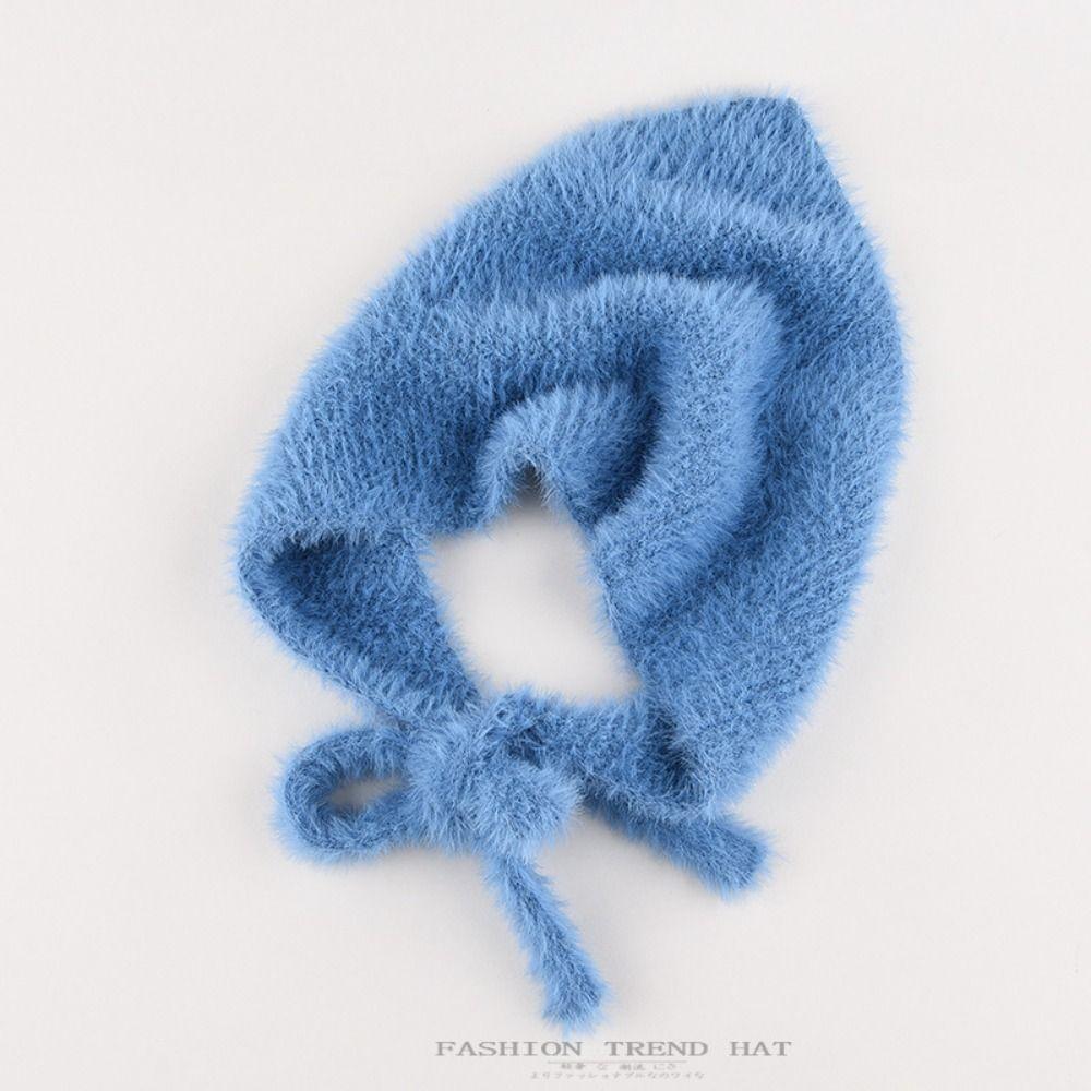 Retro Knitted Triangle Scarf Solid Color Turban Cute Bandana Vacation