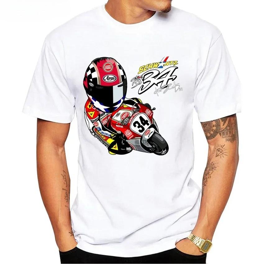 

Kevin Schwantz 34 1993 GP 500cc Legend T-Shirt Men Short Sleeve Boy Adventure Sport Casual White Tops Man Motorcycle Rider Tees 4XL