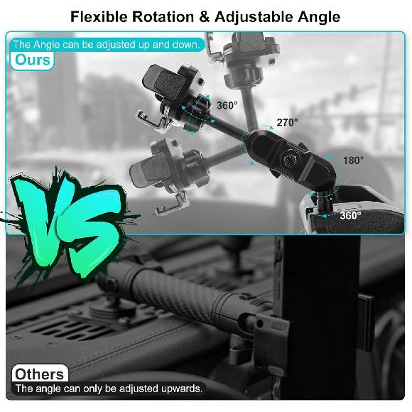 Metal Phone Mount For 2018      Jeep Wrangler JL JLU & Gladiator JT, Multi-Mount Phone Holder Dash Tray System Kit With Adjustable Metal Arm Don'T