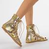 Fashion Gold 2025 Summer Gladiator Sandals Booties Flats Cut Hollow Out Studs Punk Square Head Sandals Ankle Boots Casual Shoes Zapatos