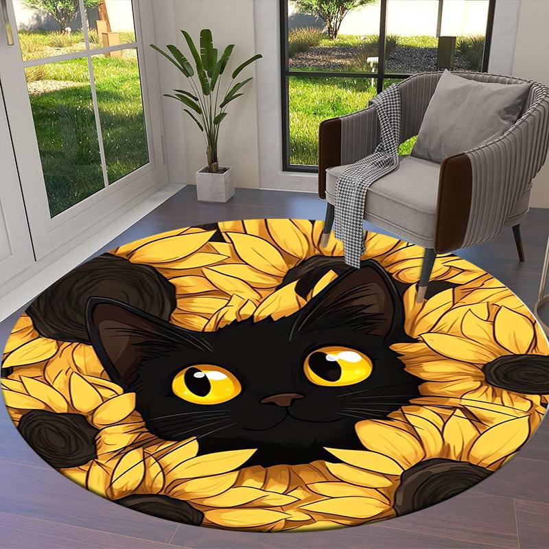 1pc Office Carpet Chair Mats Black Cat Sunflowers Perfect for Decorating Office Chairs, Living Rooms, Or Bedrooms