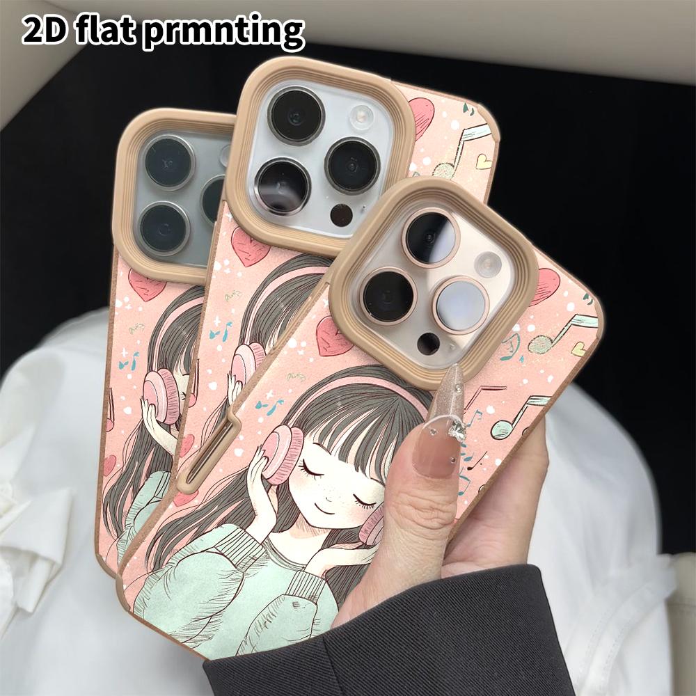 Phone Case: 2D Flat Lambskin Suitable for iPhone 18 17 16 15 14 13 Pro Protective Case, Hand-drawn Girl, Christmas and Halloween Gifts