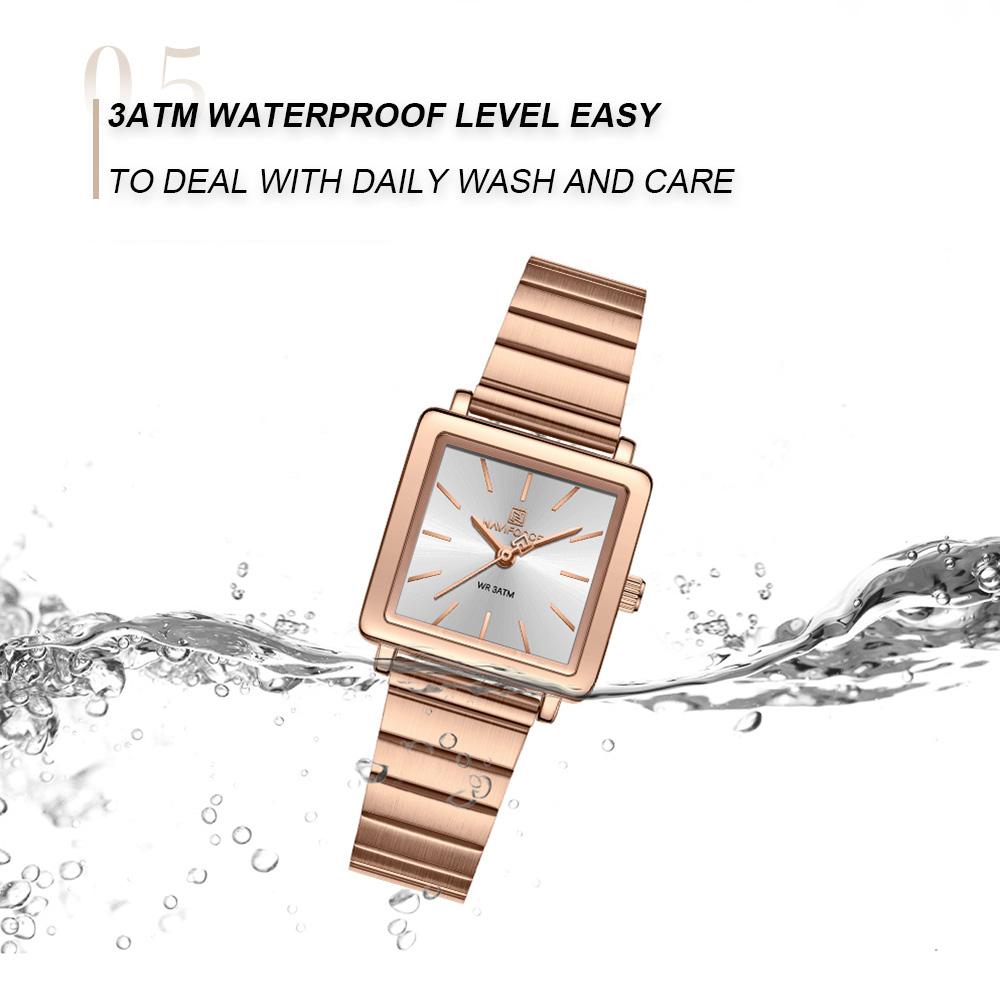 Naviforce Original Women Watch Square Dial 30m Waterproof Stainless Steel Strap Quartz Watch Casual Fashion Elegant Ladies Wristwatch NF5048