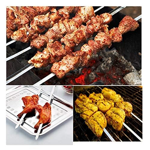 IMEEA BBQ Skewers, Stainless Steel Skewers with Wooden Handles, 42cm, Set of 6, for Camping and Outdoors