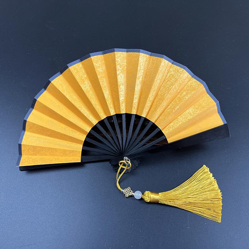 Ventaglio pieghevole mini in carta Xuan verde scuro dorata da 4-6 pollici per calligrafia e pittura