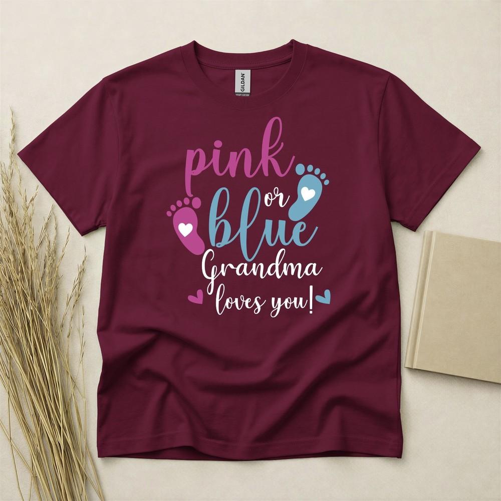 Pink Or Blue Grandma Loves You Baby Gender Reveal T Shirt Gildan Heavy Cotton