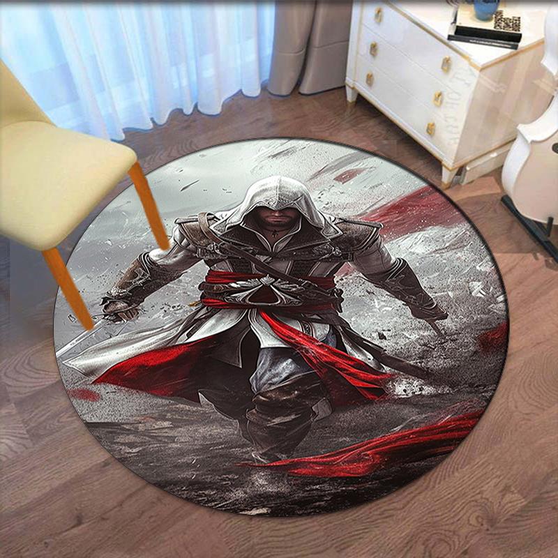 Assassin's Creed Printed Round Rug Carpet Chair Rug Area Rug Entryway Doormats,for Office Chair Living Room Bedroom Kitchen Room.