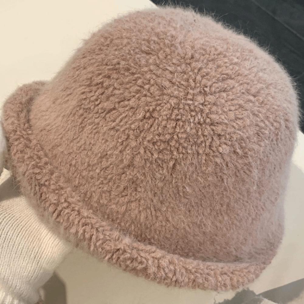 Polyester Warm Winter Bucket Hat Rabbit Fur Blend Rolled Brim Hat Fuzzy Fisherman Hat Cold Weather