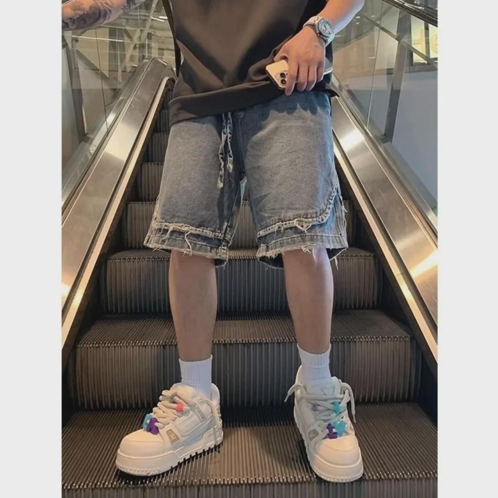 2023 Men's Fashion Harajuku Straight Leg Denim Shorts – Mid-High Waist, Summer Youth Trend