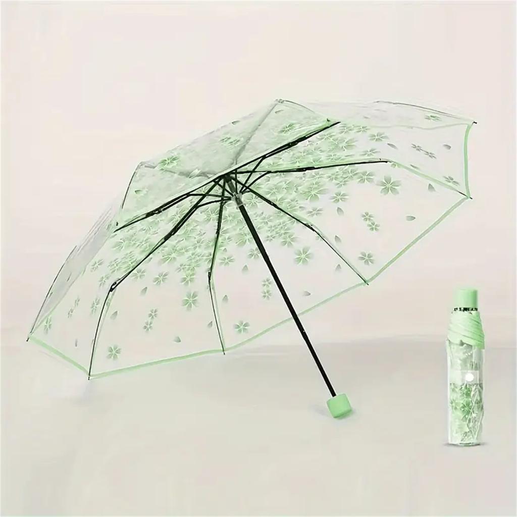 Korean Umbrella Folding Cute Korean Mini Fresh Simple Sen Series Trifold Cherry Blossom Transparent Japanese Umbrella
