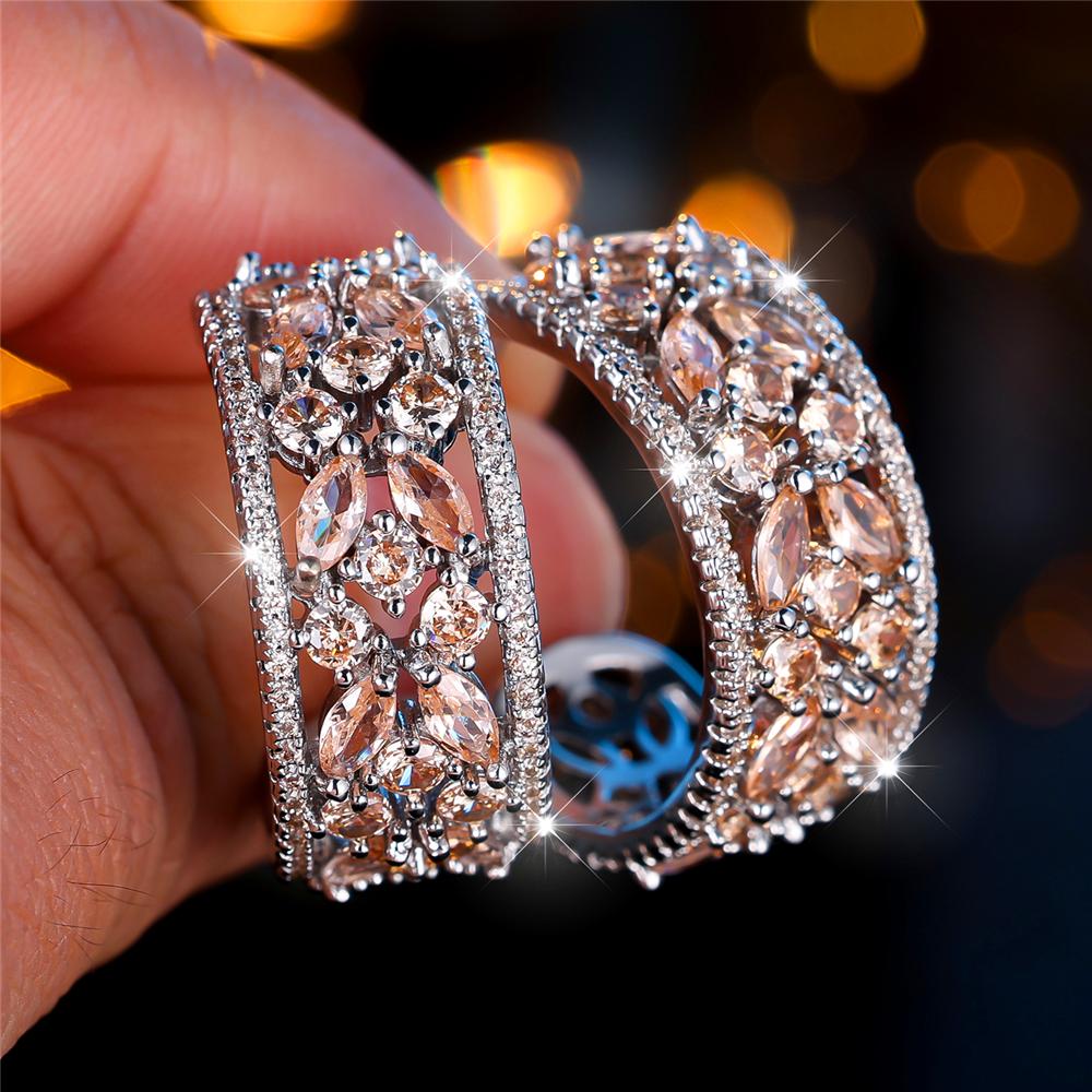 Luxus Damen Rot Grün Regenbogen Zirkon Kristall Stein Steckerohrringe Großer Anhänger Silberfarbe Hochzeit Europäischer Schmuck Für Frauen