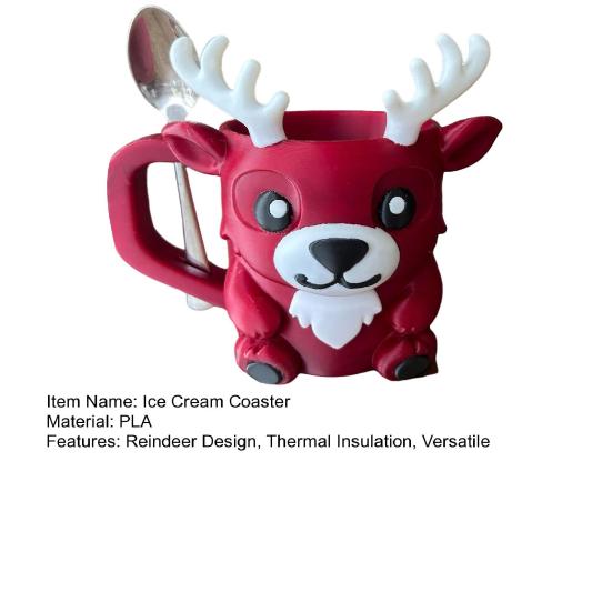 Reindeer Ice Cream Pint Holder with Spoon Slot Thermal Protection Cup Coaster Animal Shape Christmas Ice Cream Cup Holder