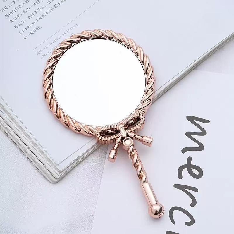 

Vintage Handheld Makeup Mirror Round Portable European Twisted Rope Vanity Mirror For Dressing Room Travel Household Decoration